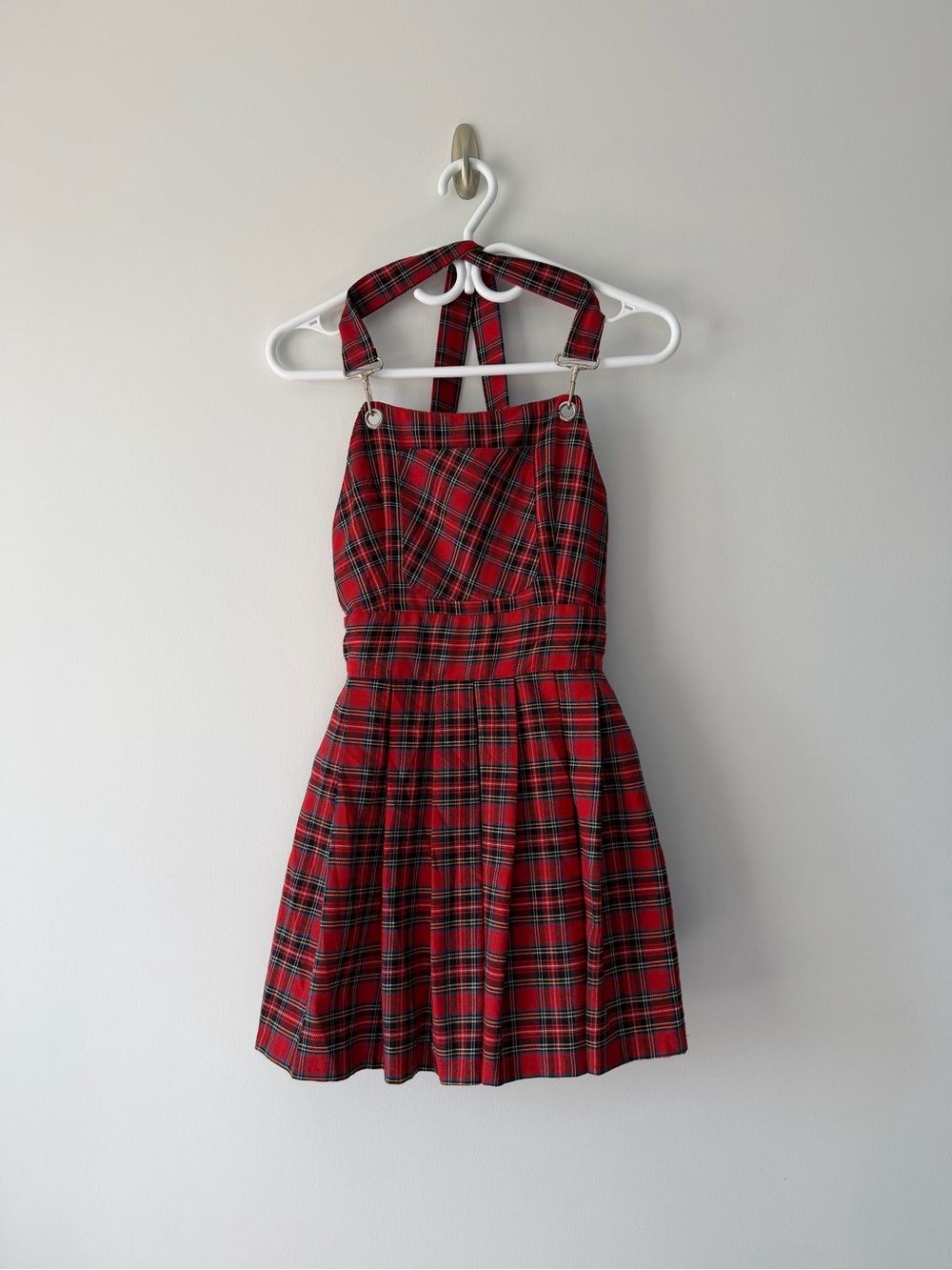 Vintage Overall Dress Pleated Plaid Grunge